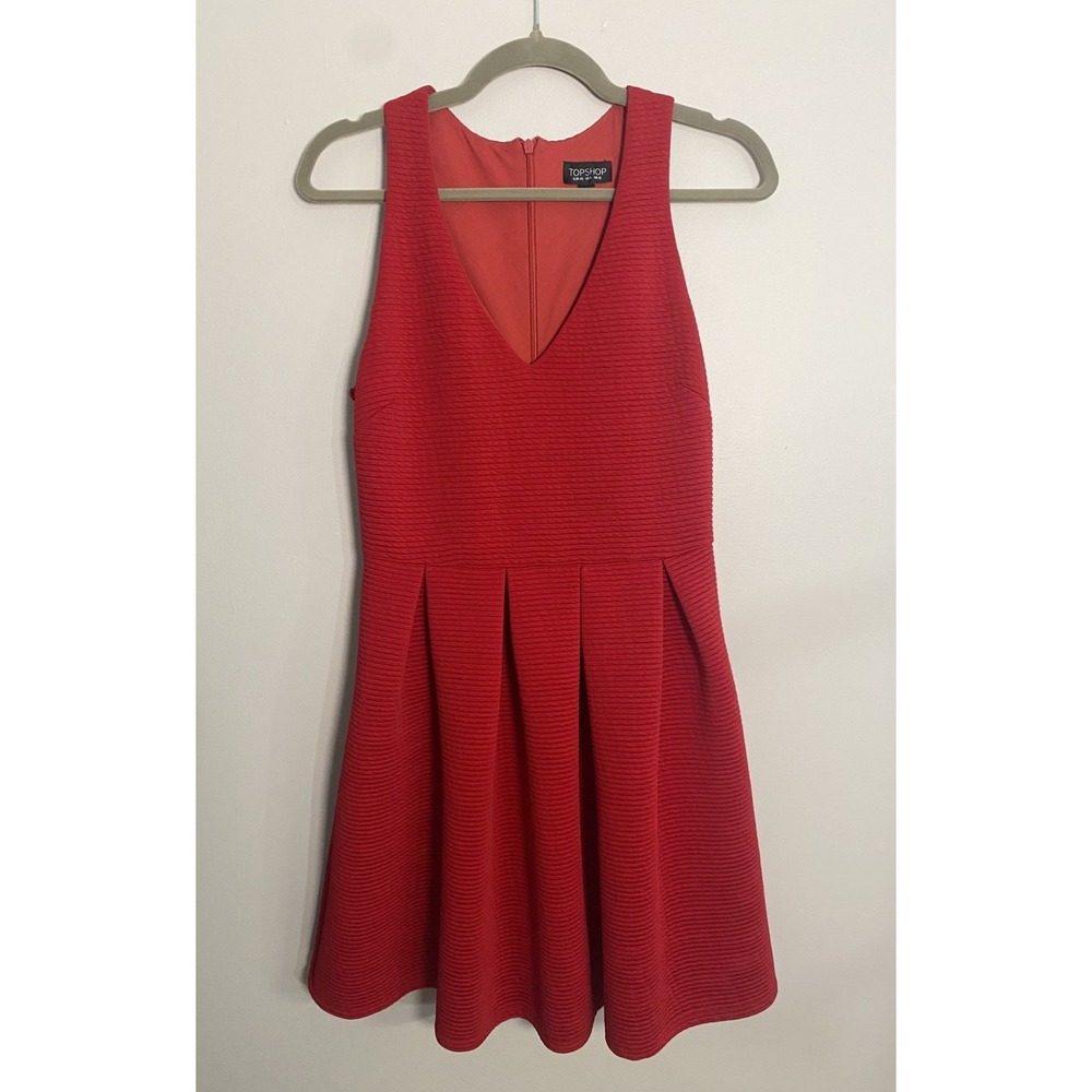 TOPSHOP Sweetheart Flirty Fit and Flare 90's Ribbed‎ Dress Red Size US 8. EUC
